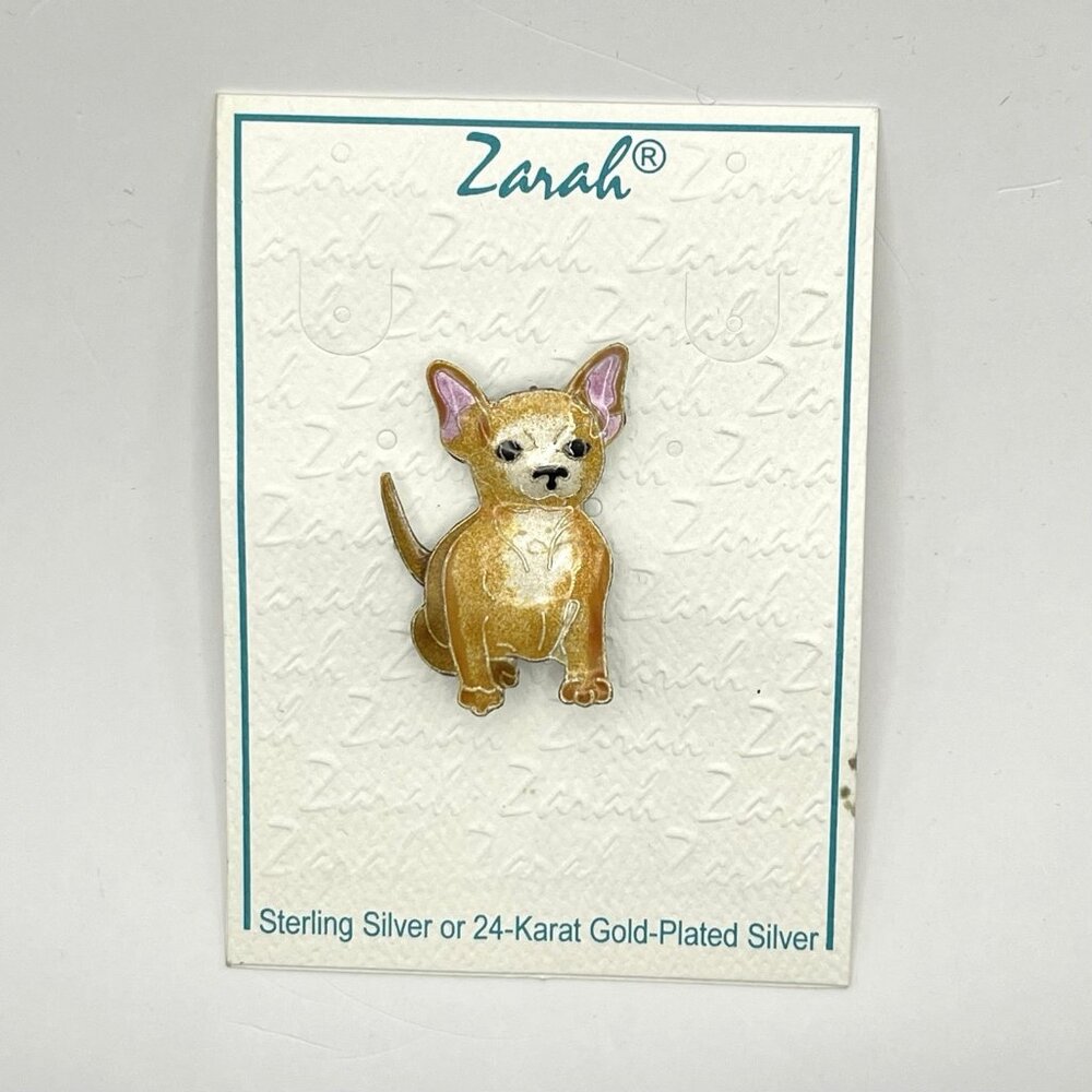 Zarah Chihuahua Dog Pin Sterling Silver Enamel Design by Julia Pinkham NIP